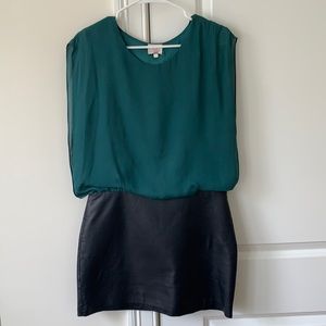 Parker Green and Leather Mini Dress - Size M